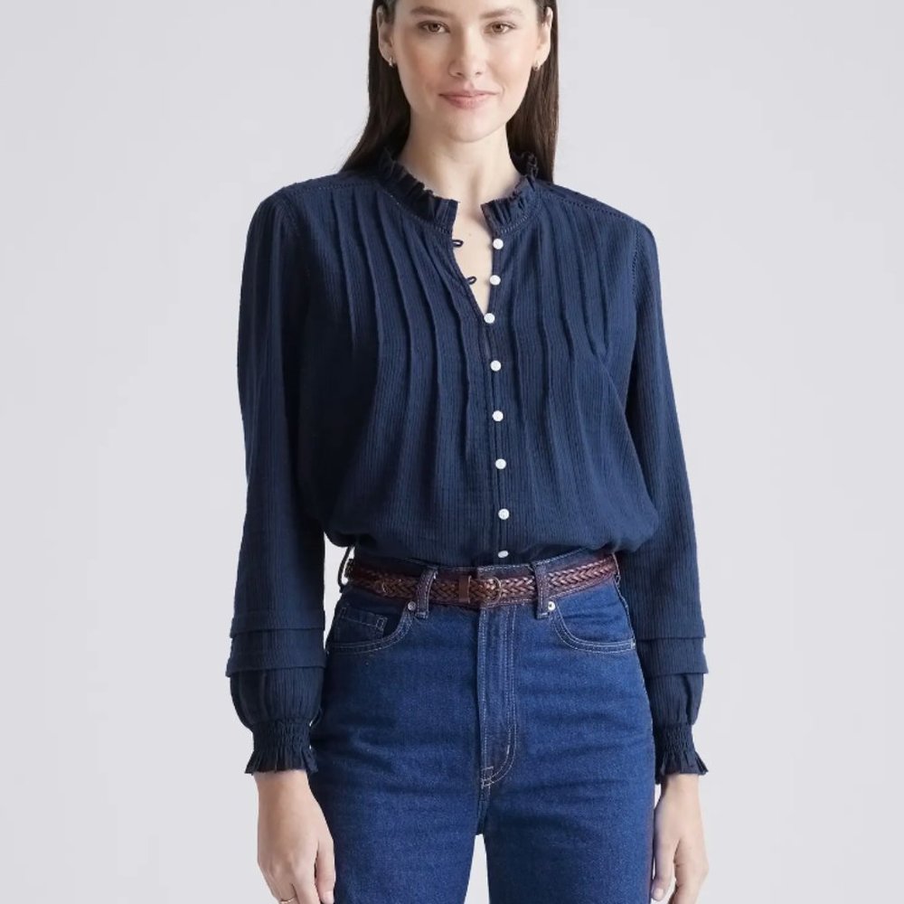 Quince Textured Cotton Peasant Blouse Longsleeve MEDIUM